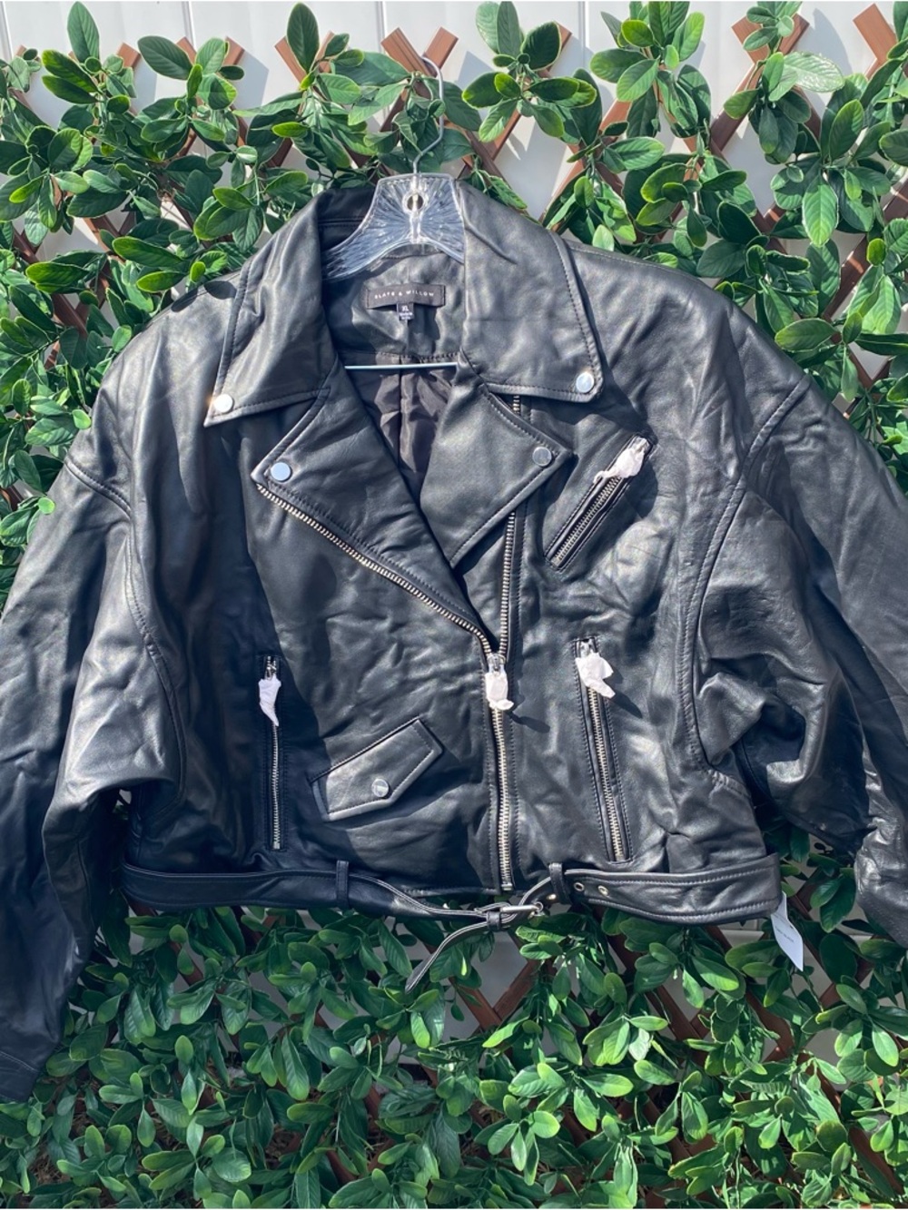 Slate & Willow Cropped Moto Biker Leather Jacket Black Womens XL